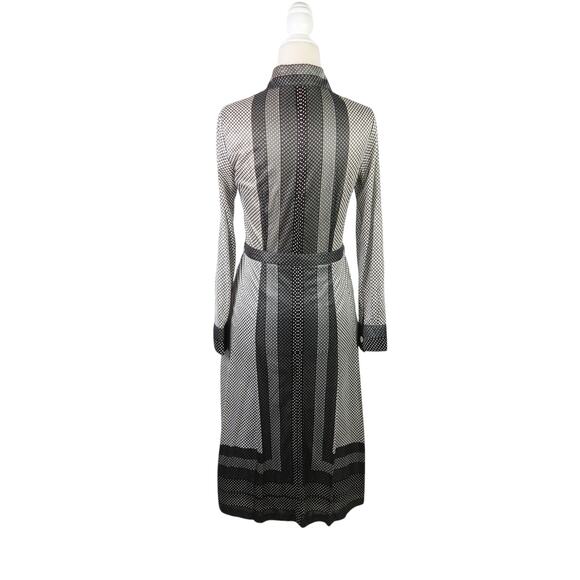 Vintage 70s Quanta Nicole Grey and Black Dot Stripe Midi Shirt Dress S - Picture 4 of 6